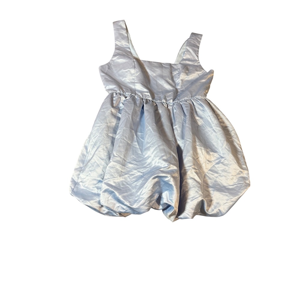 NWOT Lulus XXL Regal Cutie Light Blue Satin‎ Square Neck Bubble-Hem Mini Dress - Picture 3 of 10